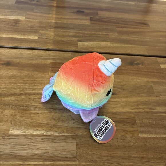 TEETURTLE REVERSIBLE NARWHAL / SHARK: RAINBOW NWT Toy Plush SMALL - Picture 2 of 7